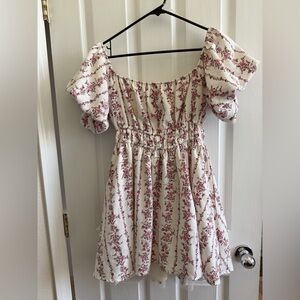 No Comment Cream Floral Puff-Sleeve Dress - Pink Print